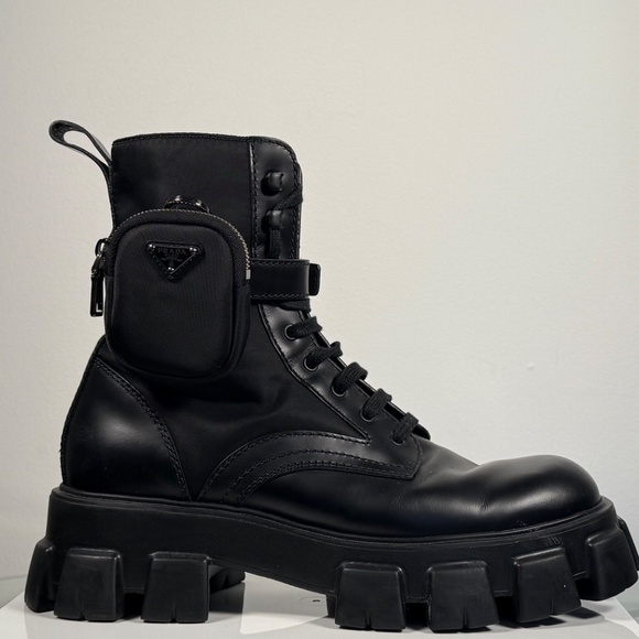 Prada Monolith Brushed Leather Re-Nylon Boots with Pouch Size 11 - Picture 6 of 7